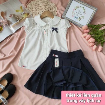 Chân váy học sinh xếp ly xanh than size 7 -15 